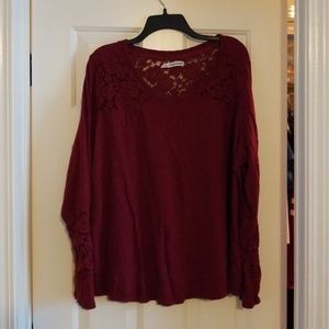 Red lace long sleeve shirt